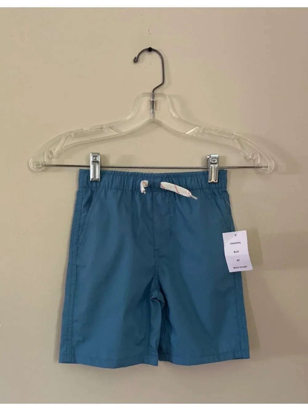 NWT Eddie Bauer Boys 4T Blue Swim Trunks Pockets Lined Drawstring Elastic Waist